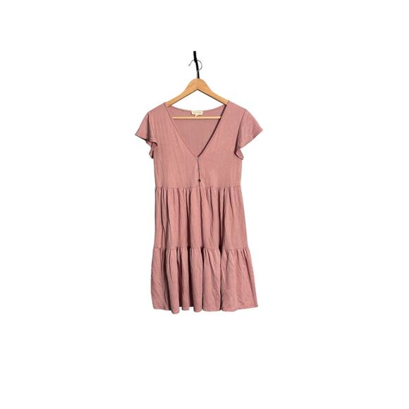 See You Monday Pink Ribbed Tiered Mini Dress Size Large - Picture 1 of 5